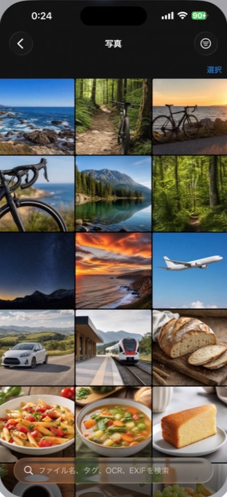Libria Connect showing demo photos in a three-column grid