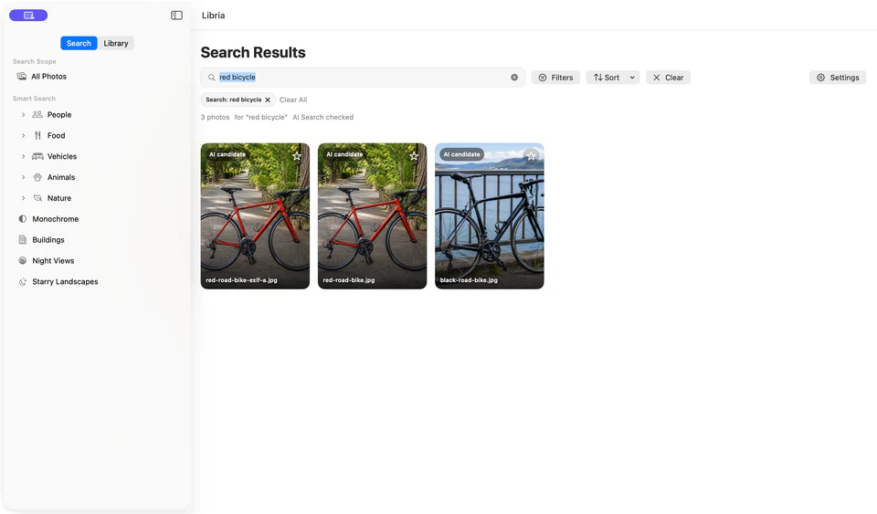 AI-assisted search results for “red bicycle”