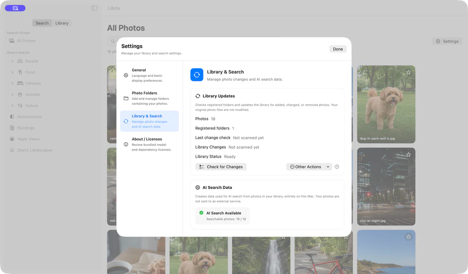 AI Search ready for all 18 searchable photos